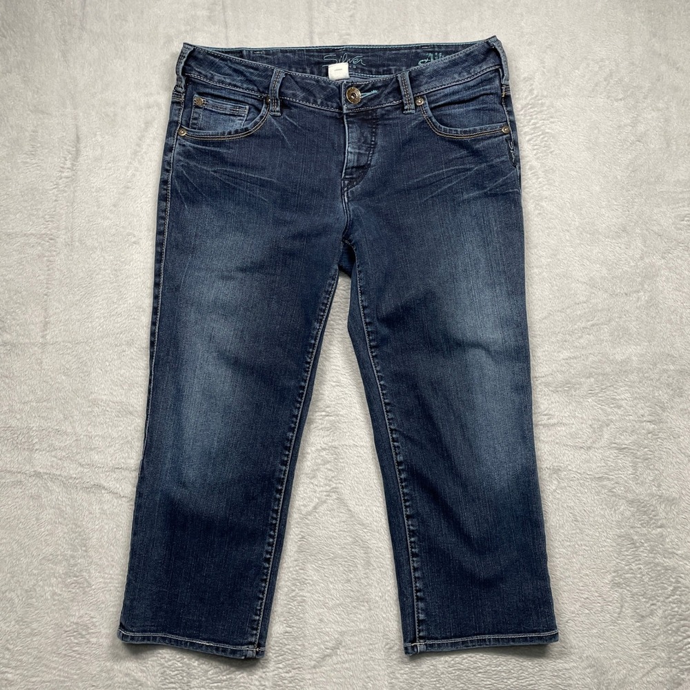 Silver Jeans Aiko Capri Jeans Womens 27 Dark Wash Mid Rise Cropped Stretch Denim